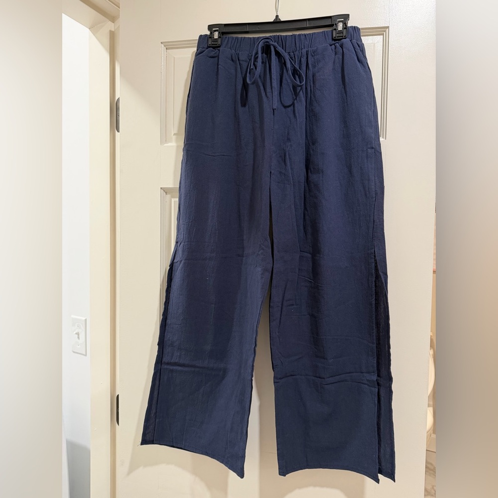 SHEIN Navy Wide-Leg Drawstring Women's Pants